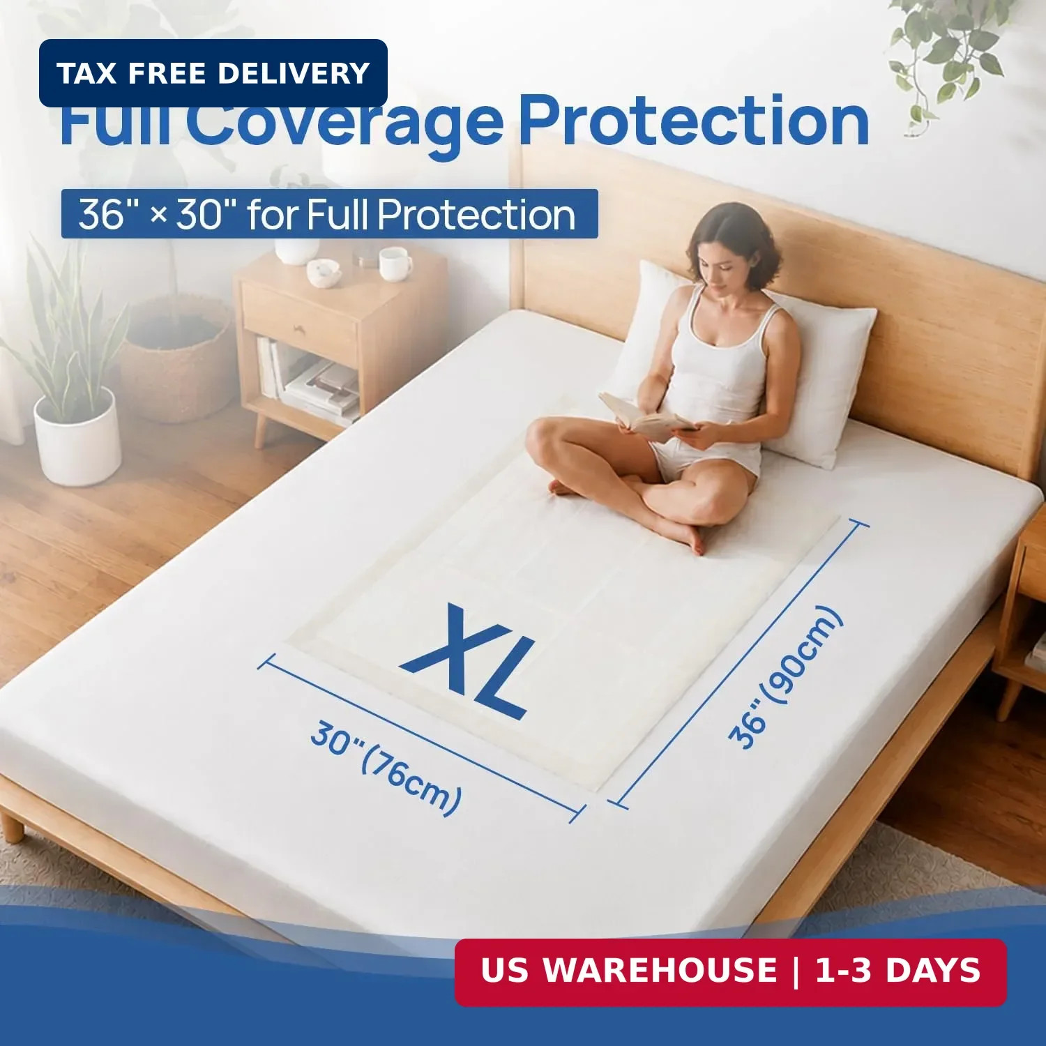 SUNKISS Disposable Underpads 30″ x 36″, Super Absorbent Incontinence Bed Pads wi