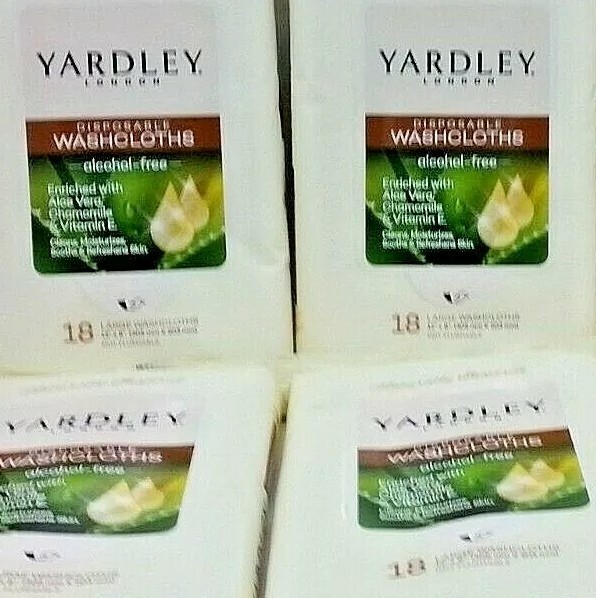 ( Lot 4 ) Disposable Washcloths 18/Pk by Yardley London 12 x 8” Long SEALED