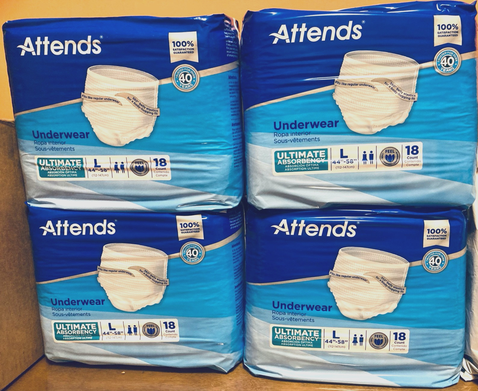 Attends Adult Incontinence Pull Up Underwear Diapers Large 44″-58″ Total 72