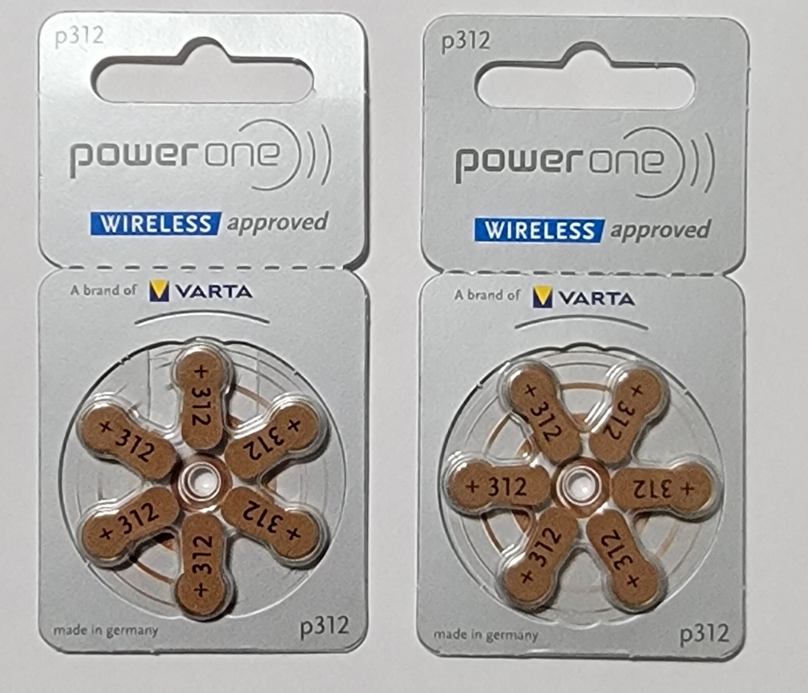 2 Pack 6 Batteries Power One PowerOne Hearing Aid Batteries size P312 Exp 2026