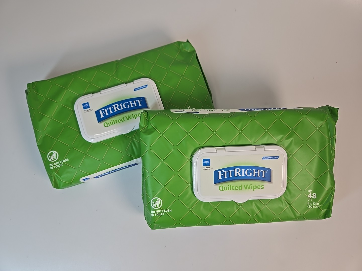 2 Packs FitRight Quilted Heavyweight Cleansing Cloths Adult Wipe Unscented Aloe