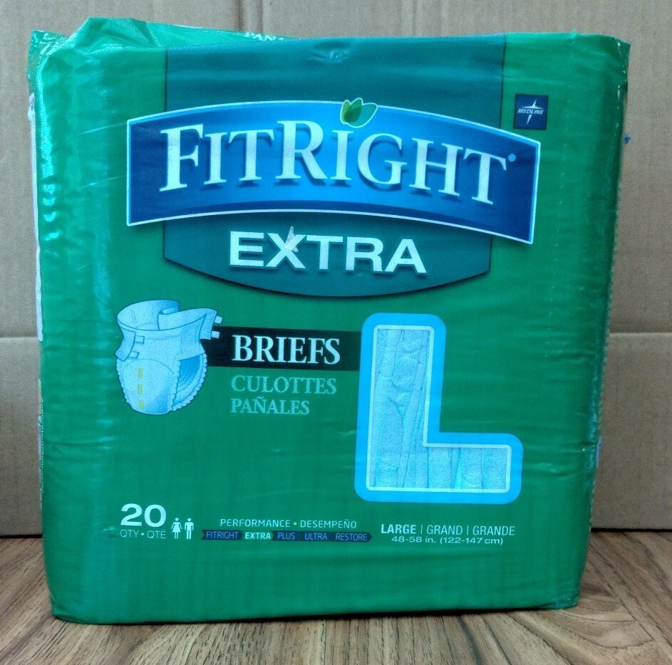 FitRight Extra Adult Diapers 20 count Incontinence Briefs w Tabs Large – NEW