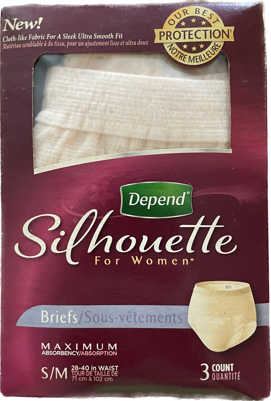 Depend Silhouette Women Briefs Incontinence S/M Max. Absorbency 3Ct NEW Sealed