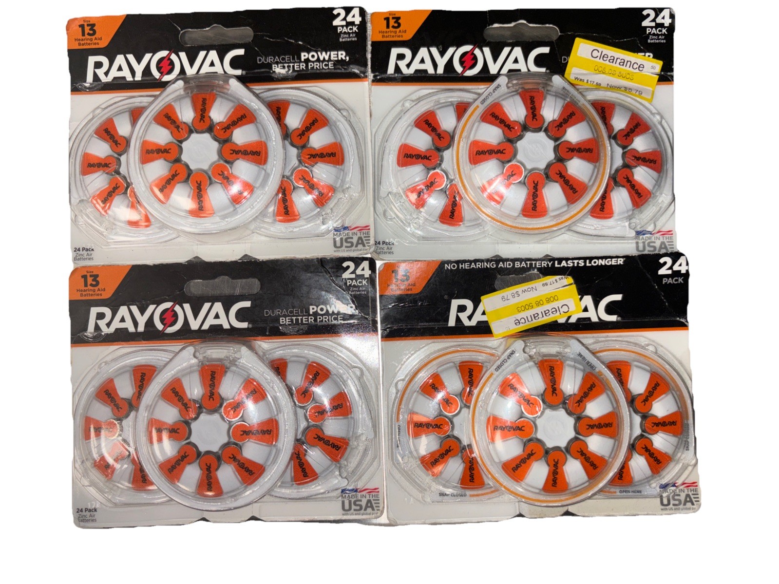 4 PACKAGES RAYOVAC SIZE 13 HEARING AID BATTERIES (96 Count) BRAND NEW FREE SHIP