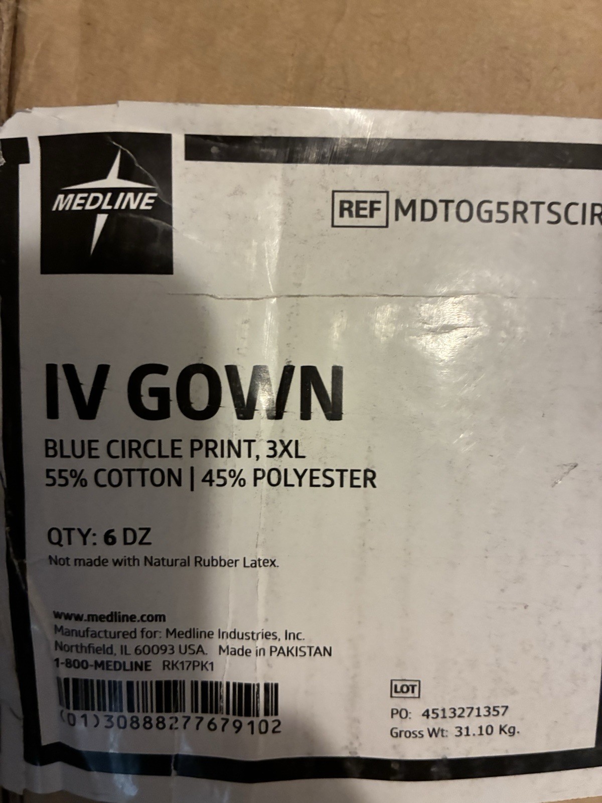 NEW (3) – Medline Hospital Gown IV Snap Sleeves – 3XL