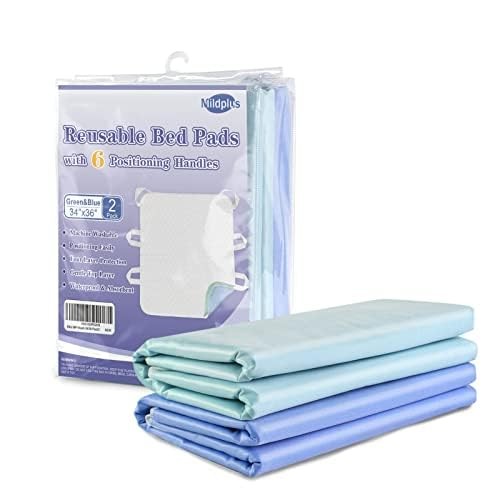 Washable Bed Pads With 6 Handles 34×36 Inch Reusable Incontinence 2 Pack