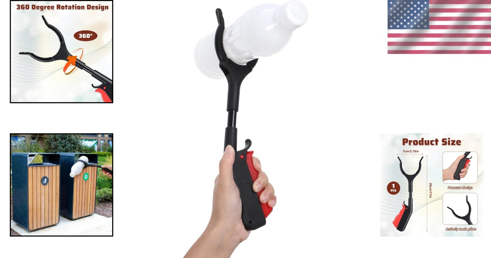 Durable 11″ Anti-Slip Grabber Tool with 360° Rotation – 2 Pack for Mobility Aid