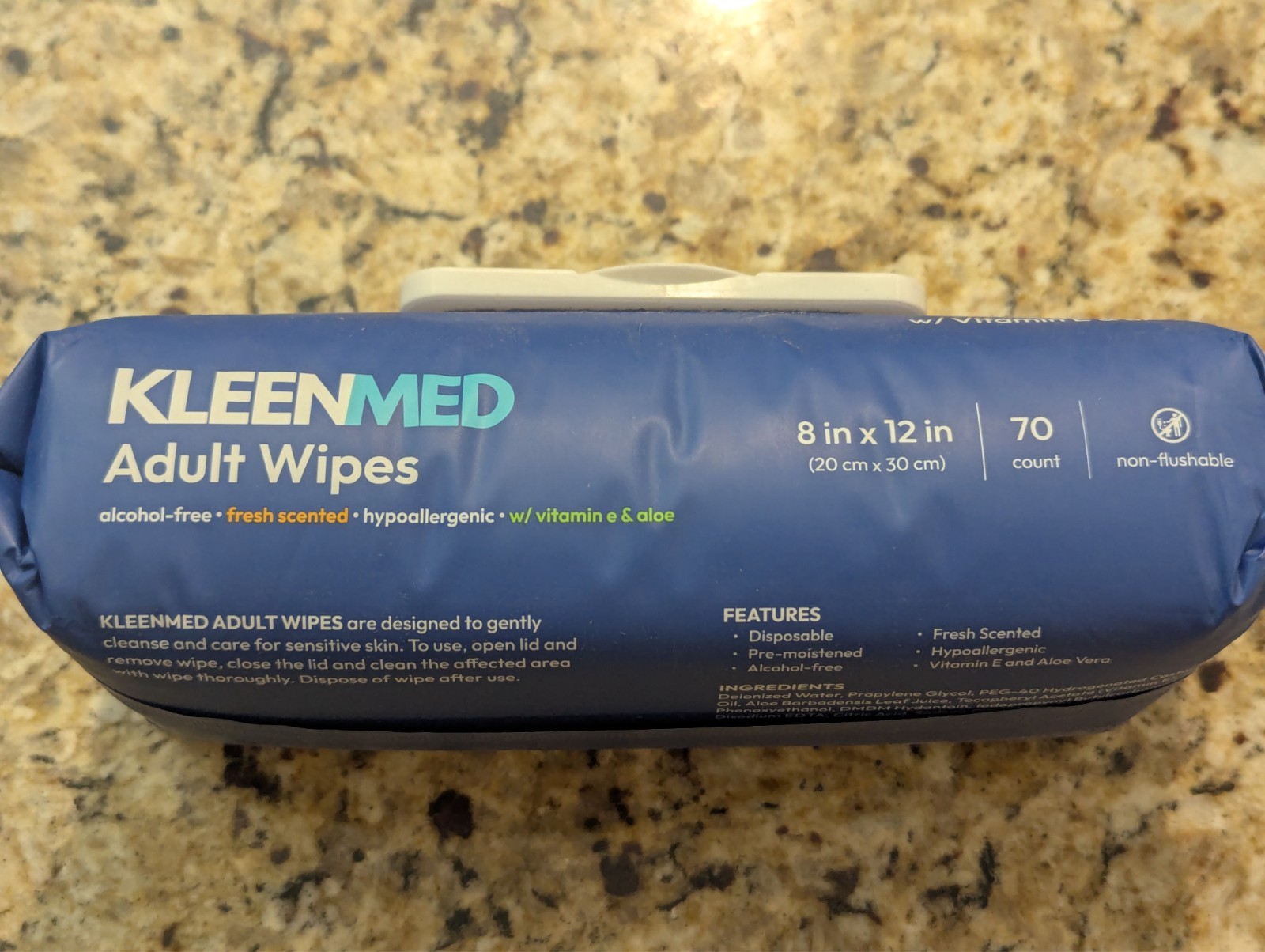 KleenMed Adult Non-Flushable Wipes Hypoallergenic Fresh Scent 8 in x 12 in 70 ct