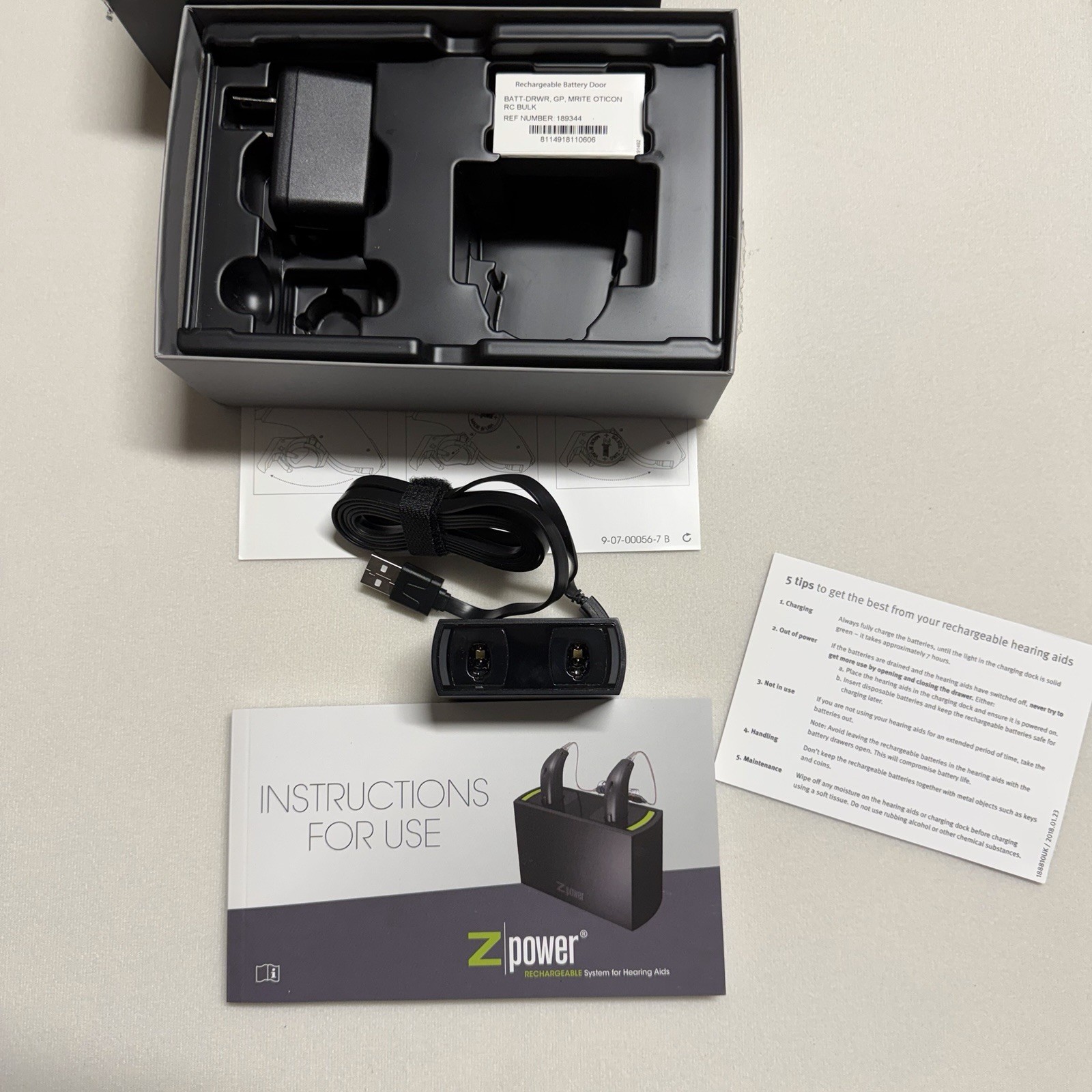 Oticon ZPower Z601-312 Rechargeable System Kit miniRITE Ref 182667
