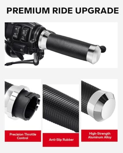 1inch Handlebar Grips, Cable Throttle Control Hand Grips Fit for Harley Chrome