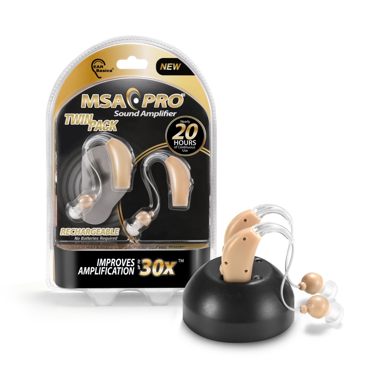 MSA Pro 2-Pack Personal Sound Amplifier Portable Adjustable Volume Beige