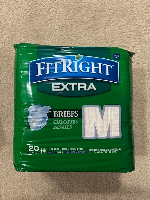 NEW Medline Fit Right EXTRA Adult Briefs Pack of 20 Size Medium Unisex 32-42 in