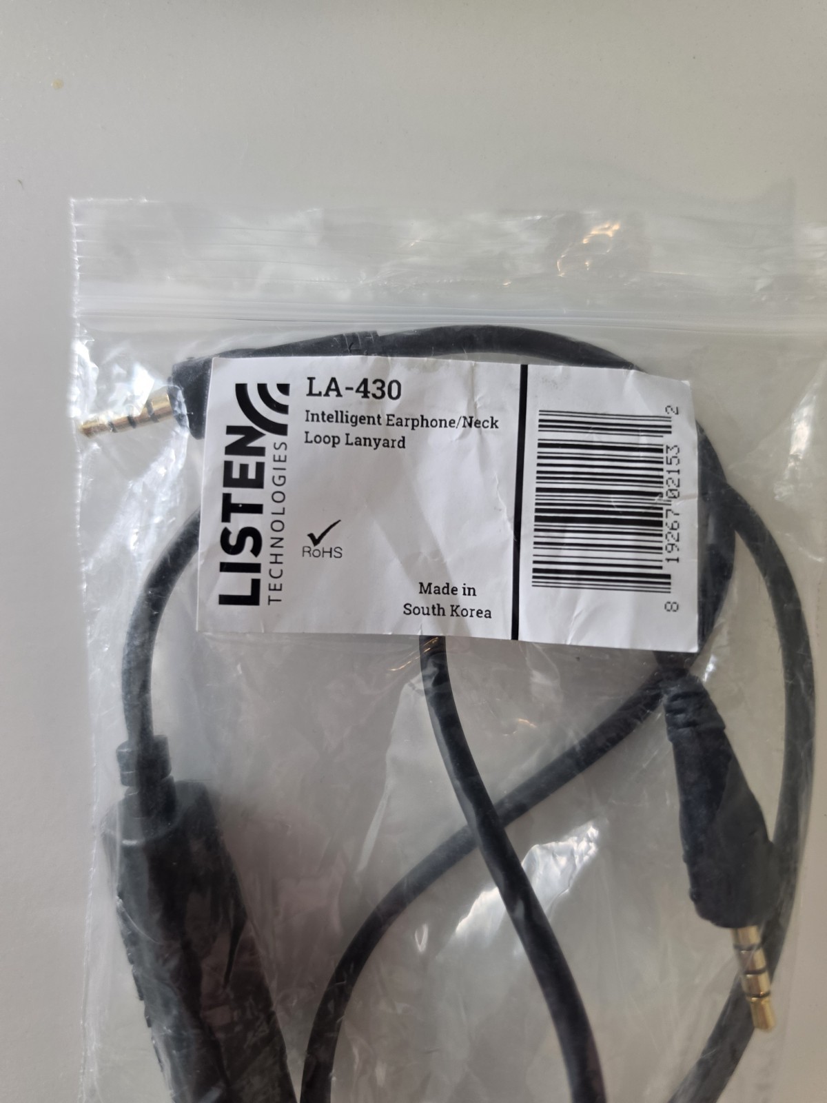 New Listen Technologies Neck Loop Lanyard Cable LA-430 for Hearing Aids RoHS