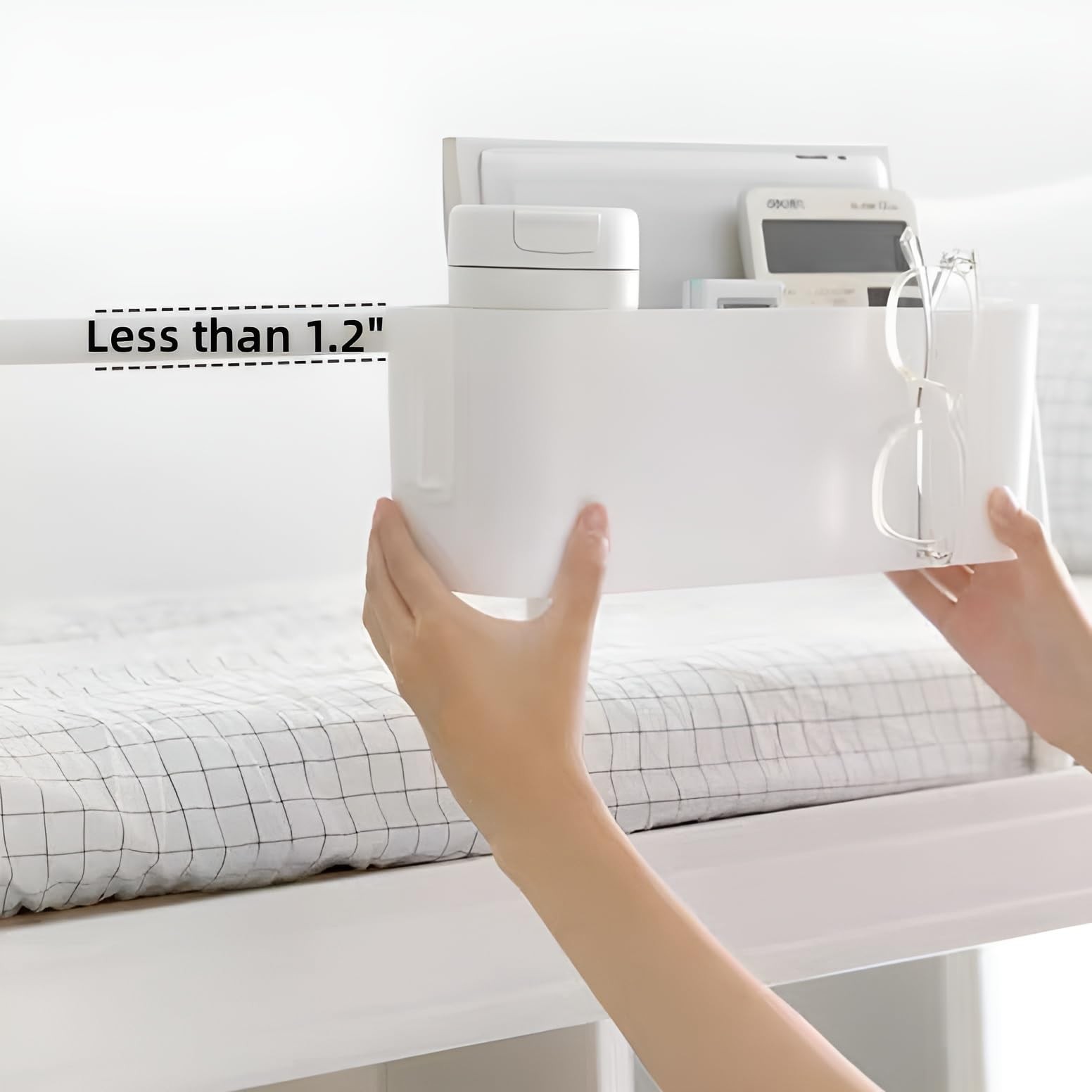 Bedside Organzier Caddy Hanging, Plastic Bunk Bed Shelf with Hooks, Large Sto…