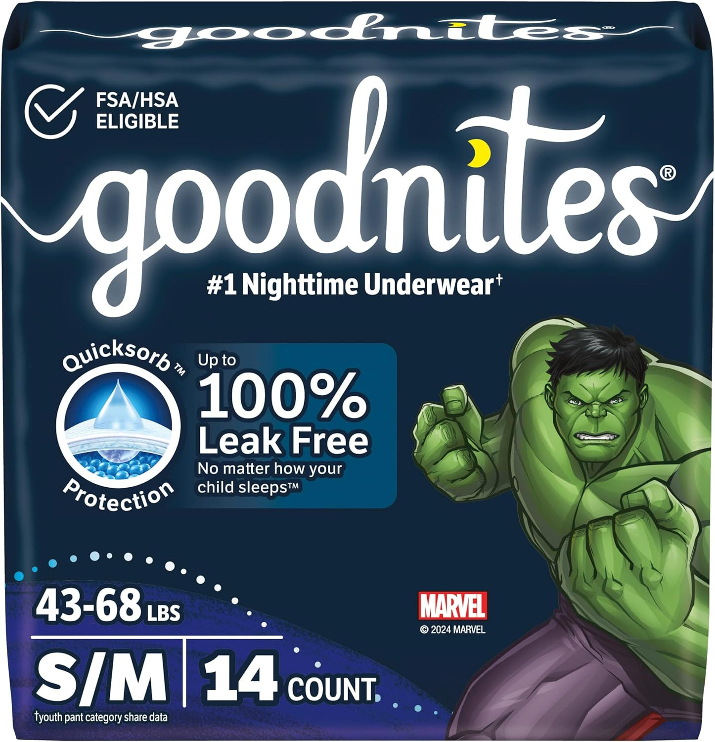 Goodnites Boys’ Nighttime Bedwetting Underwear, Size S/M (43-68 Lbs), 14 Ct, Pac