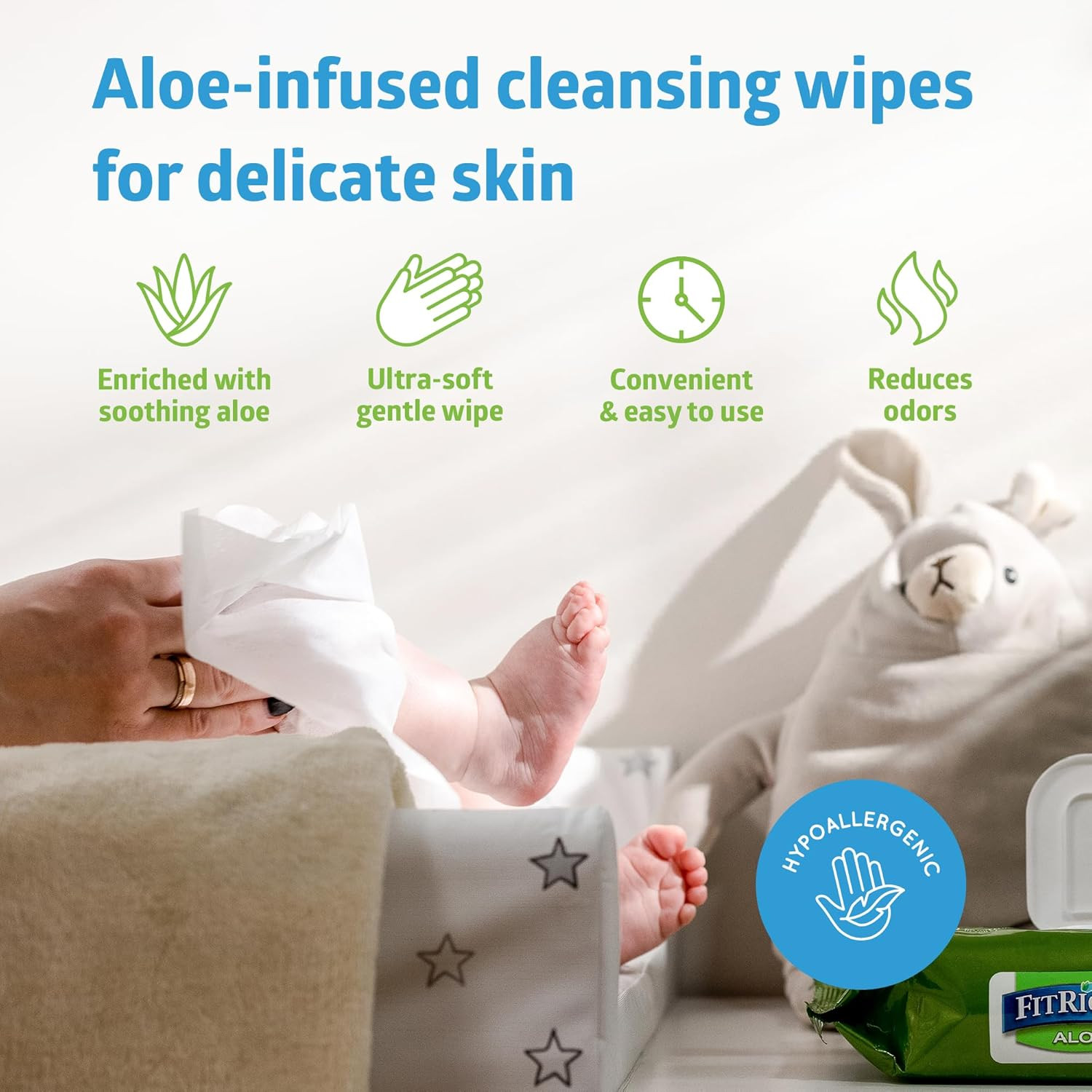 Fitright Aloe Personal Cleansing Cloth Wipes, Scented, Pack of 48, 8 X 10 Inch A