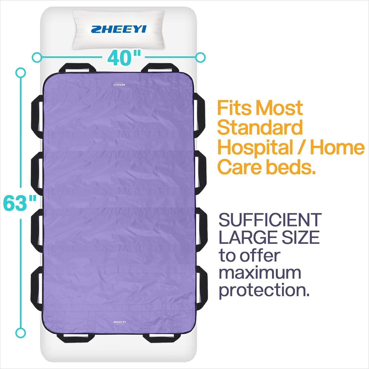 Bed Positioning Pad with Reinforced Handles 63″ X 40″ Washable Patient Transfer