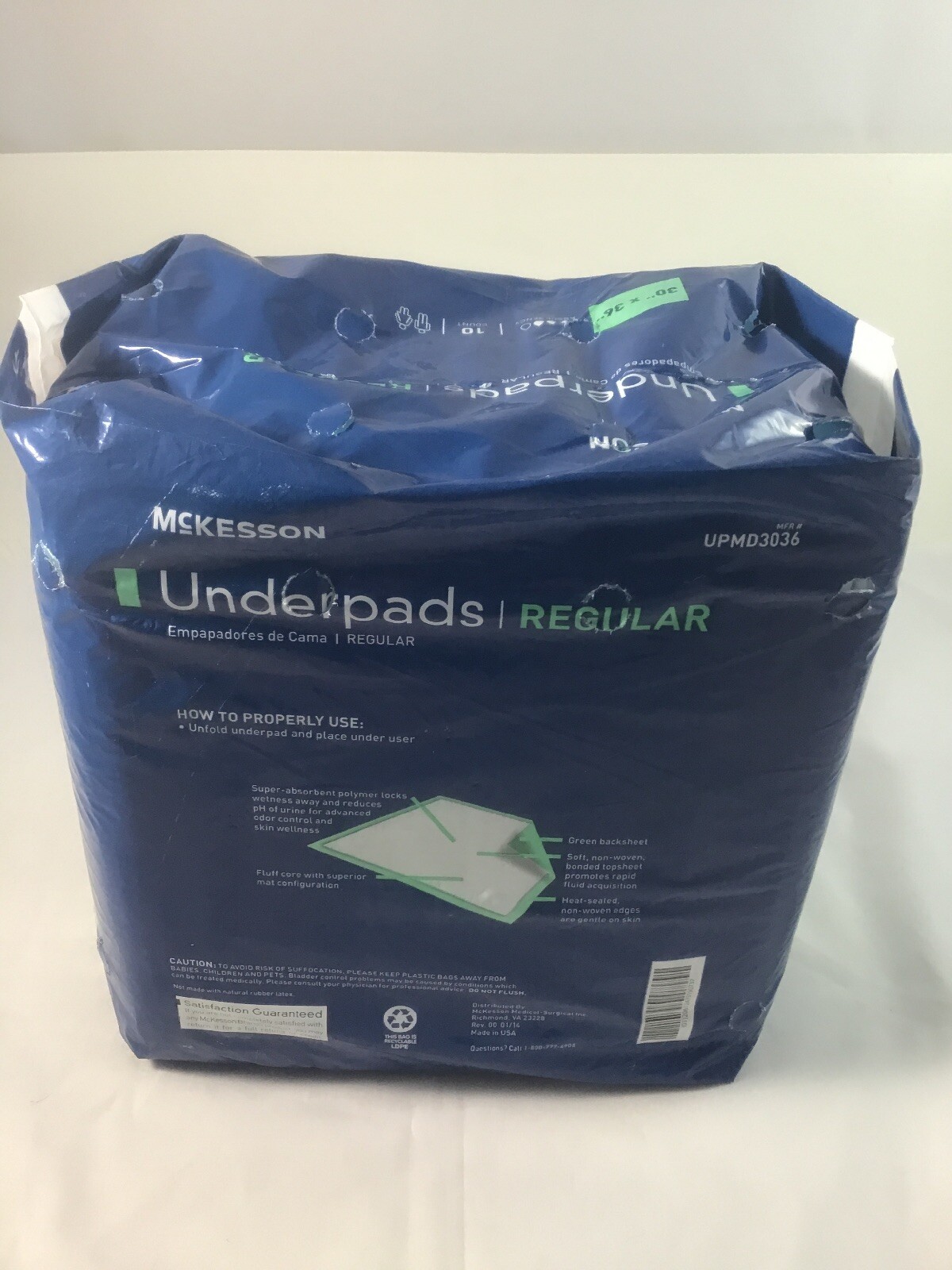 McKesson Underpads Regular 30″ x 36″ Moderate Absorbency 10 Count UPMD3036