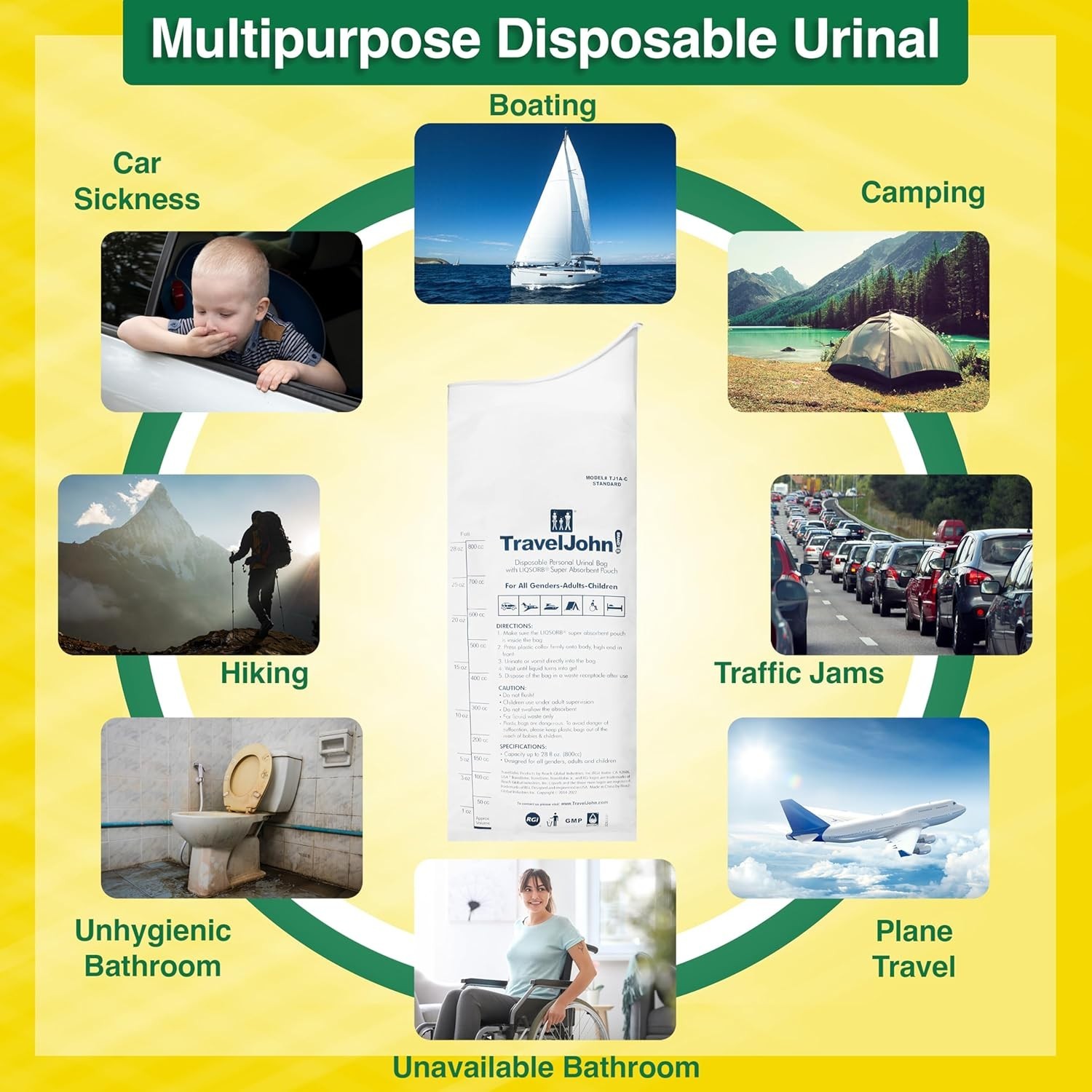 28oz Disposable Urinal for All – Compact 6 Pack for Travel, Camping & Road Trips