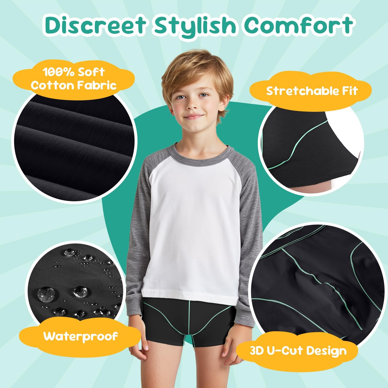 Carer Boys Incontinence Underwear Washable with Front Absorbent 60ML Breathable