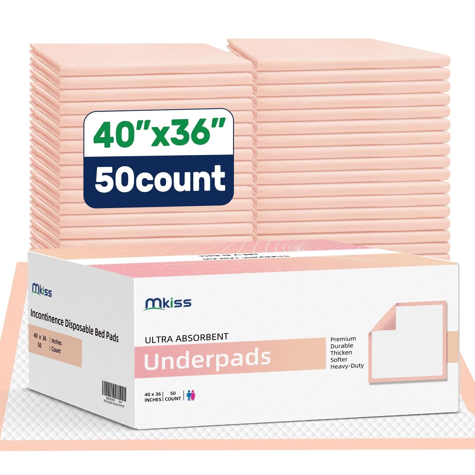 Extra Large Bed Pads with Adhesive Strips 40″ x 36″ 25 Count Super Absorbent Thi