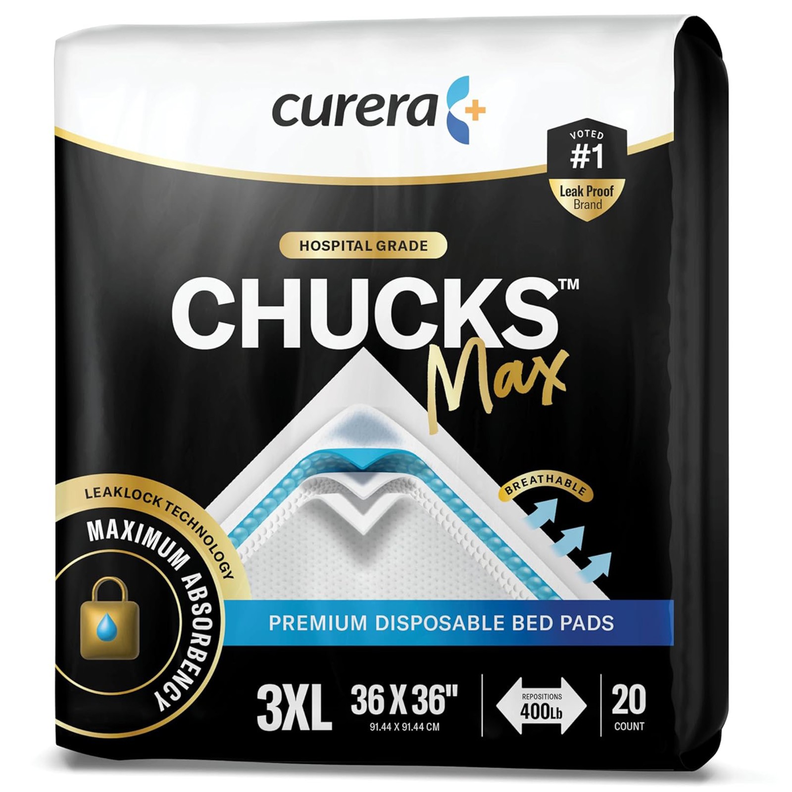Curera CHUCKS MAX Adult Disposable Bed Pads 36 x 36″ Heavy Duty Absorbency 20 Ct