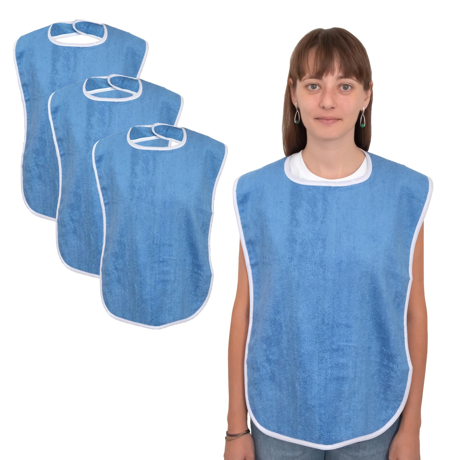 Elaine Karen Adult Bibs for Eating – 3 Count (Pack of 1), Blue