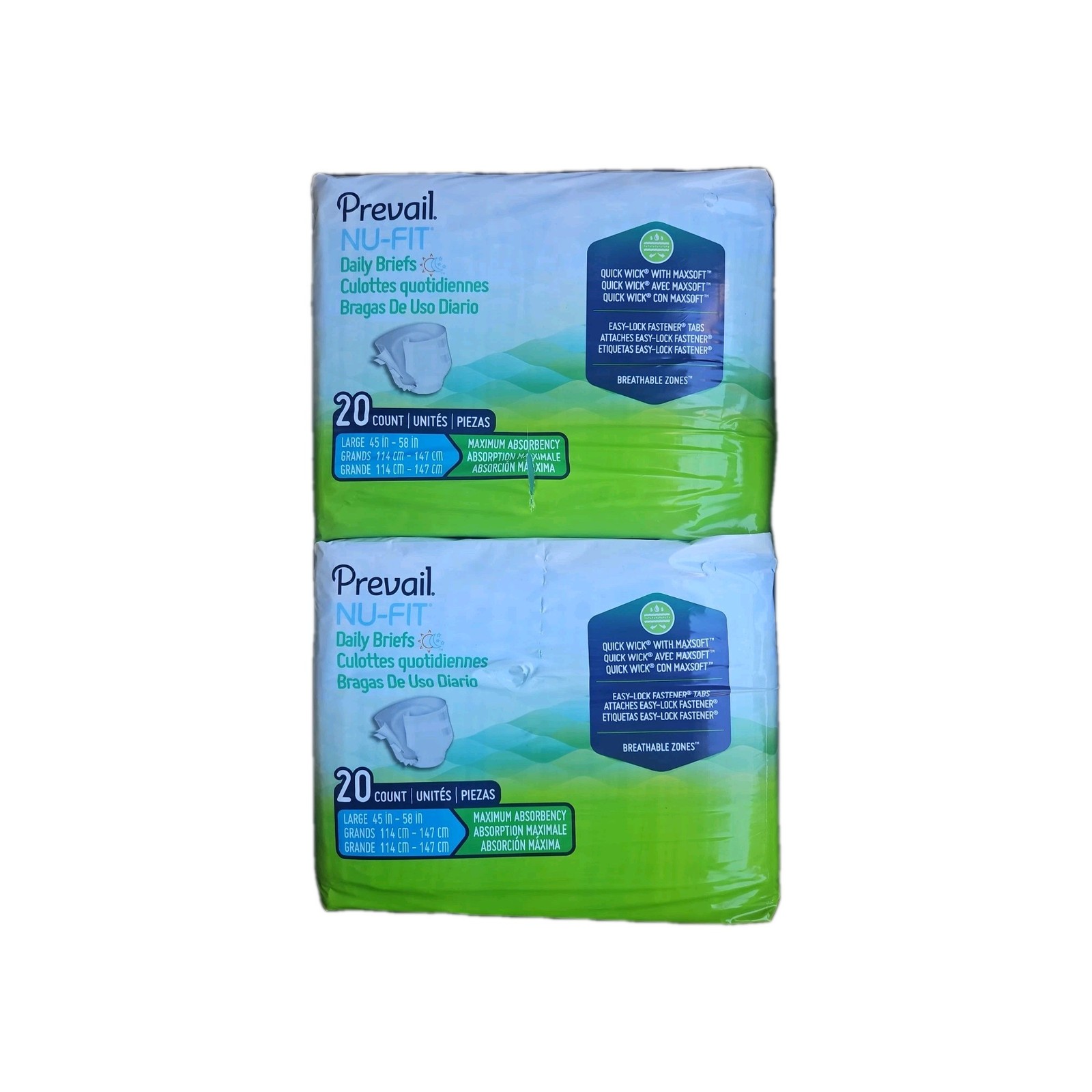 PREVAIL Per-Fit Underwear for Men & Women Large Grande pack of 20 adult diapers