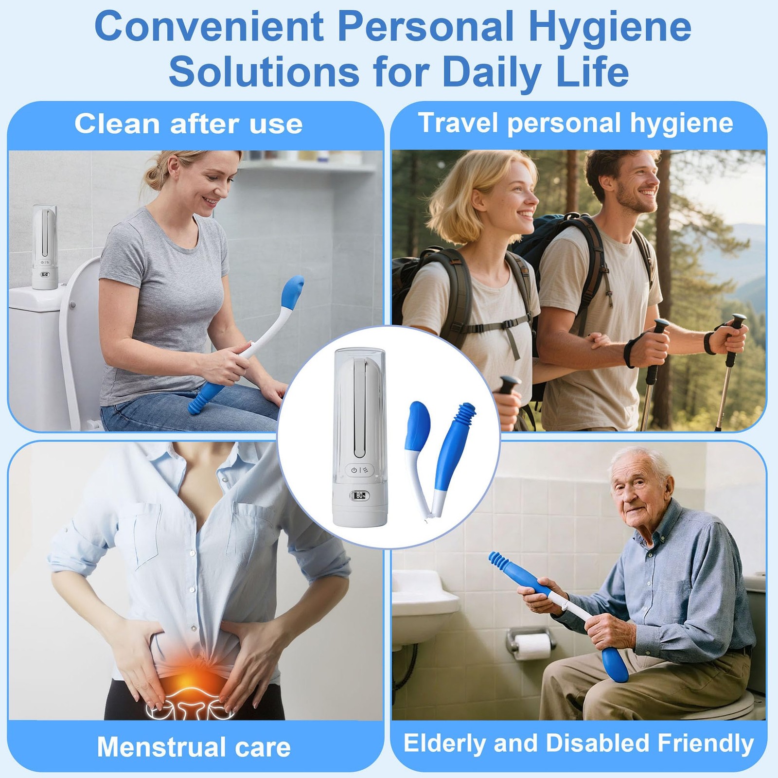 Aovikood Electric Portable Bidet Toilet Aids Wiper Tool Set White