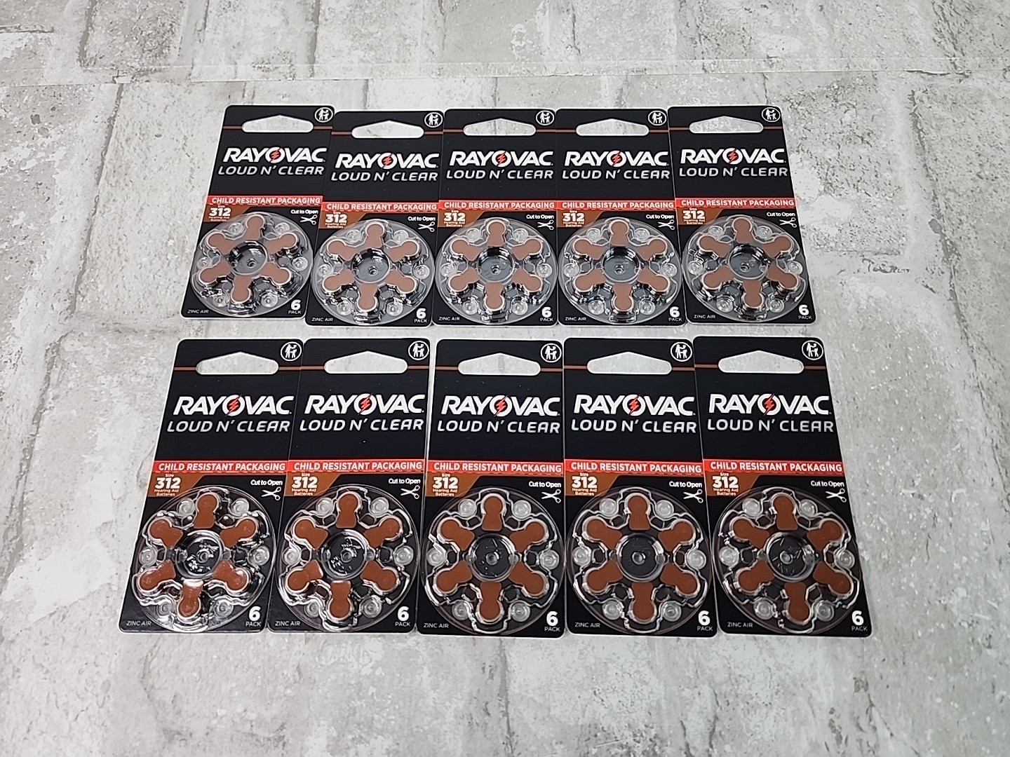 10 Packs 60 Cells Rayovac Loud n’ Clear Hearing Aid Batteries Size 312CR-6LNCUS