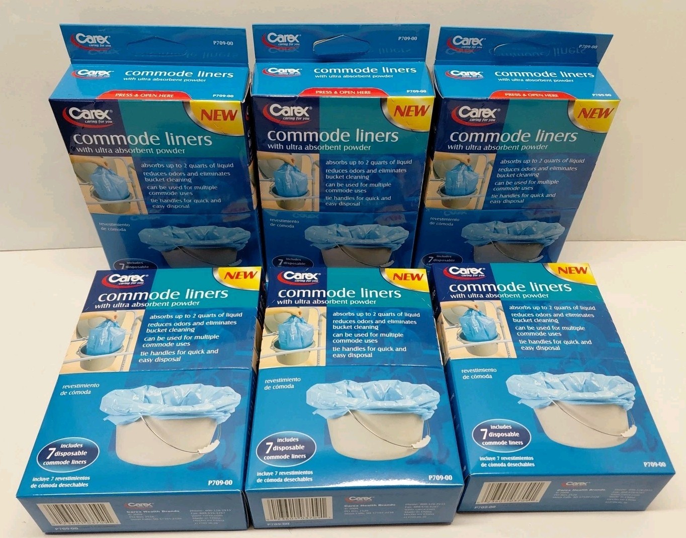 6-Boxes Carex Commode Toilet Liners, Fits Most Commodes P709-00 42 Liners New