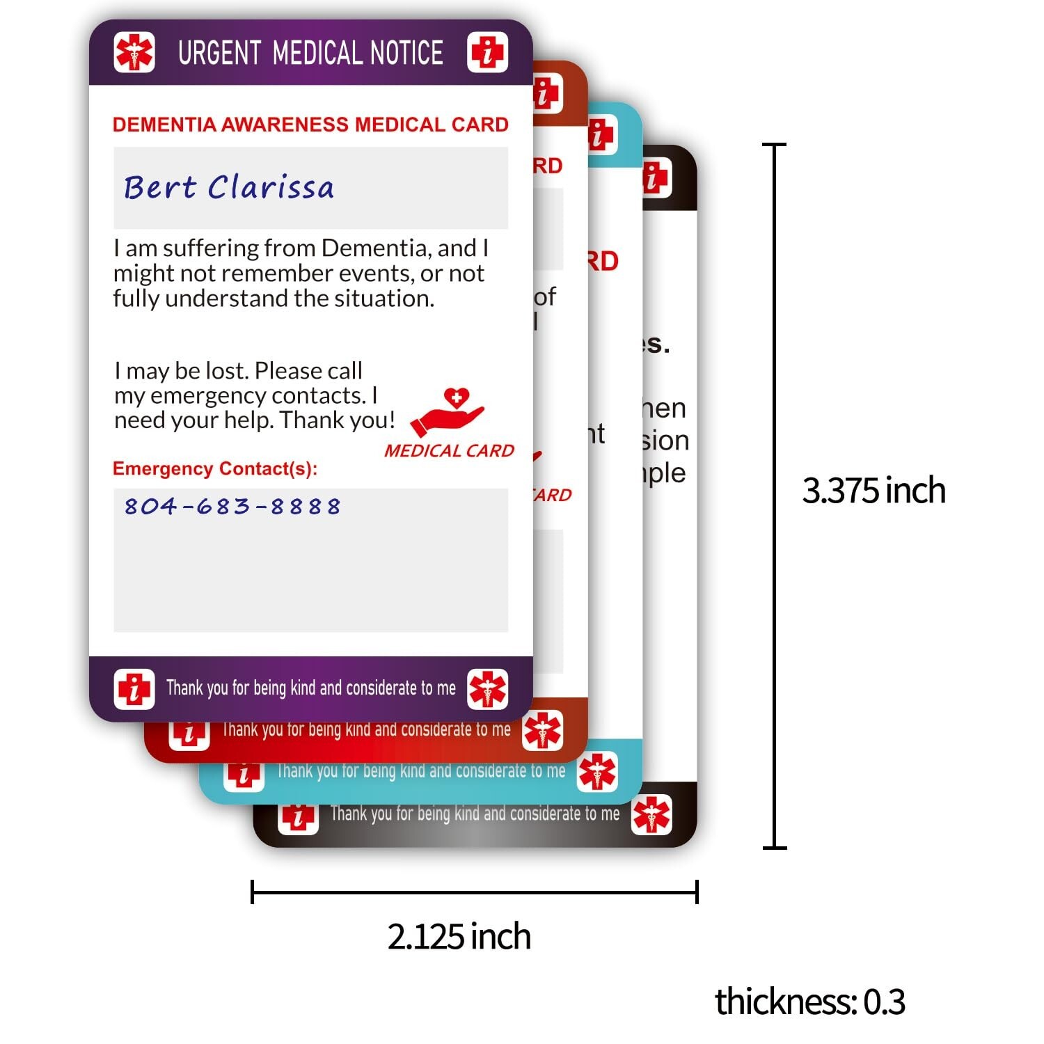 Dementia Medical Alert Card with Writable Panel & Patterned Lanyard 2PCS