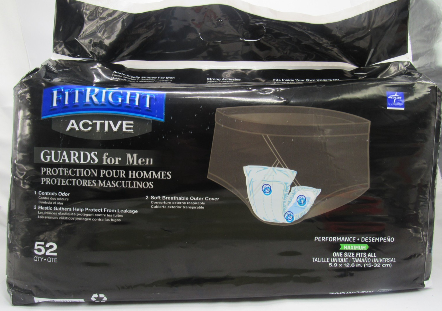 FitRight Active Guards for Men 52 Ct Maximum Absorbency Incontinence Pads New