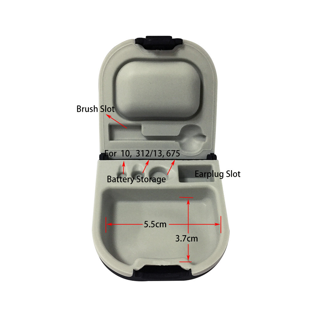 Hearing Aid Case with Cleaning Brush Battery Storage Slot Hard Small for BTE ITE