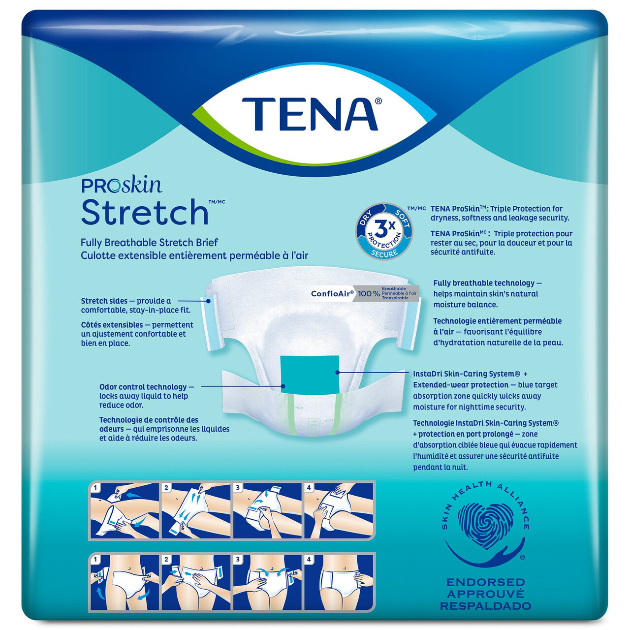 TENA ProSkin Stretch Super Adult Briefs Heavy Absorbency, 3XL, 61391 – 8 Ct