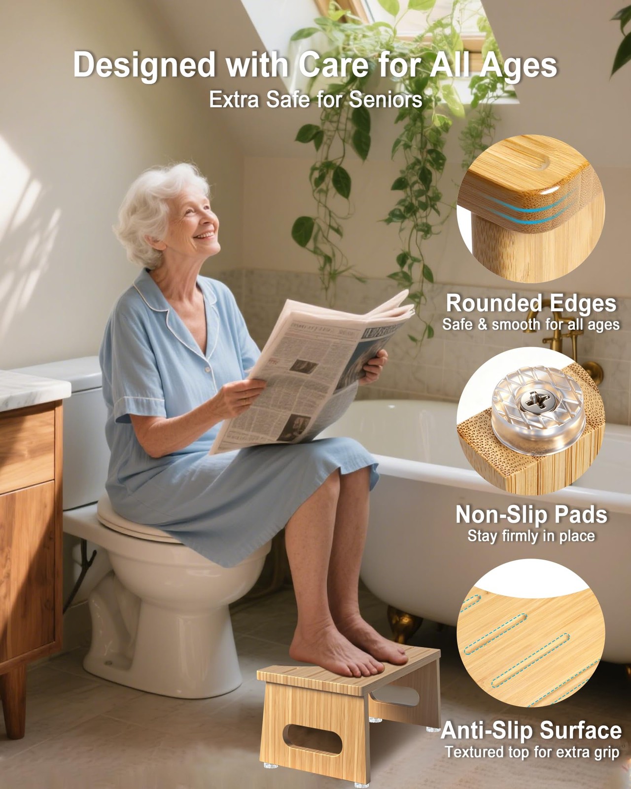 Yose Foldable Toilet Stool 7.5 Inches Bamboo Toilet Stool Squat For Adults