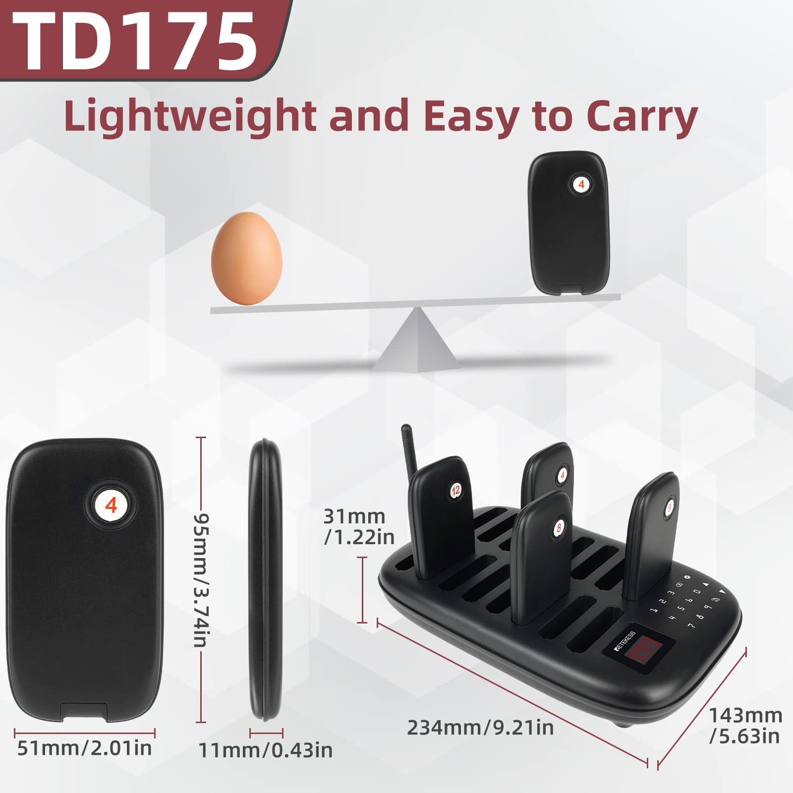 TD175 Restaurant Pager System, Restaurant Buzzer Pagers with Vibration, Mute …