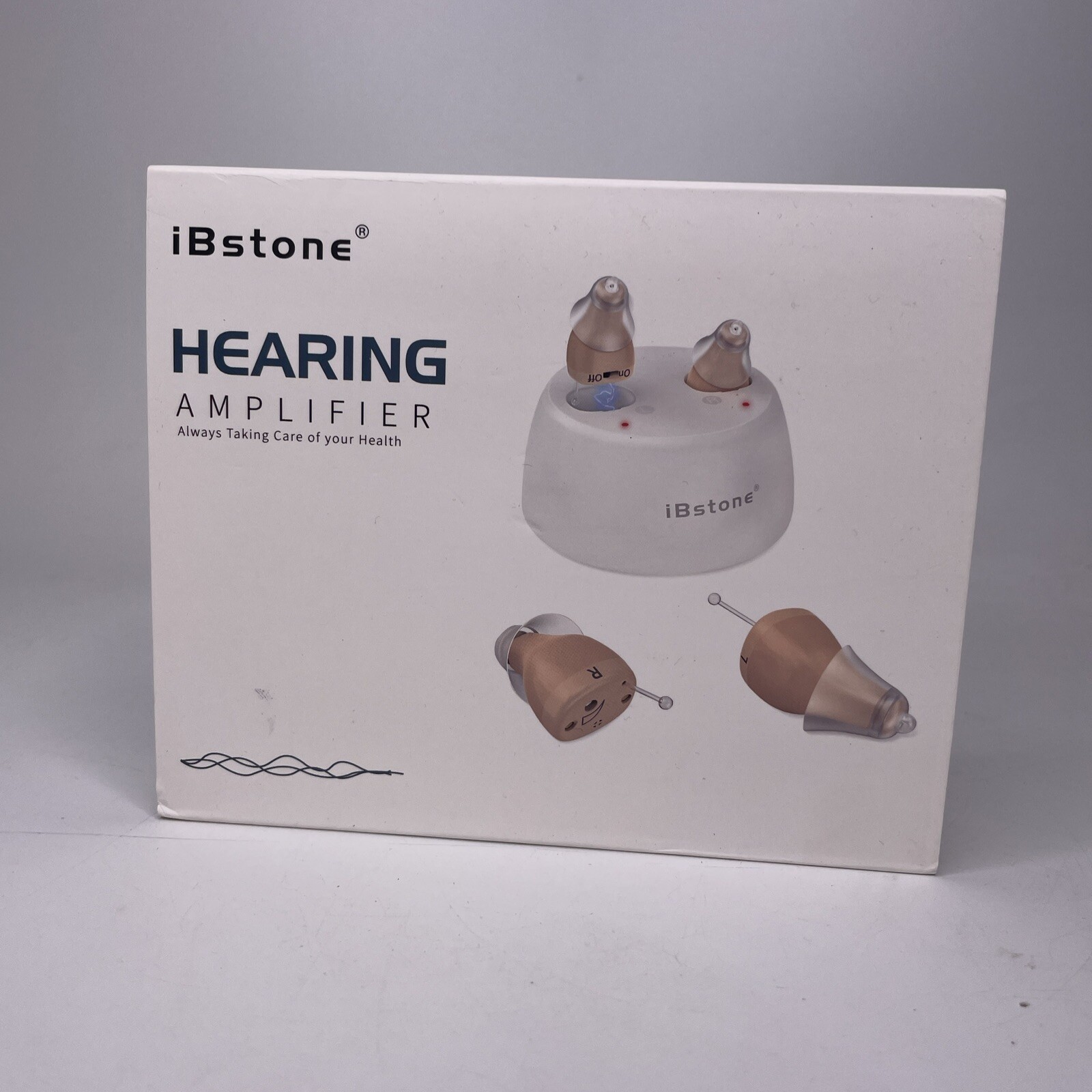 iBstone K19 Beige White Rechargeable Hearing Amplifier Pair With Charging Case