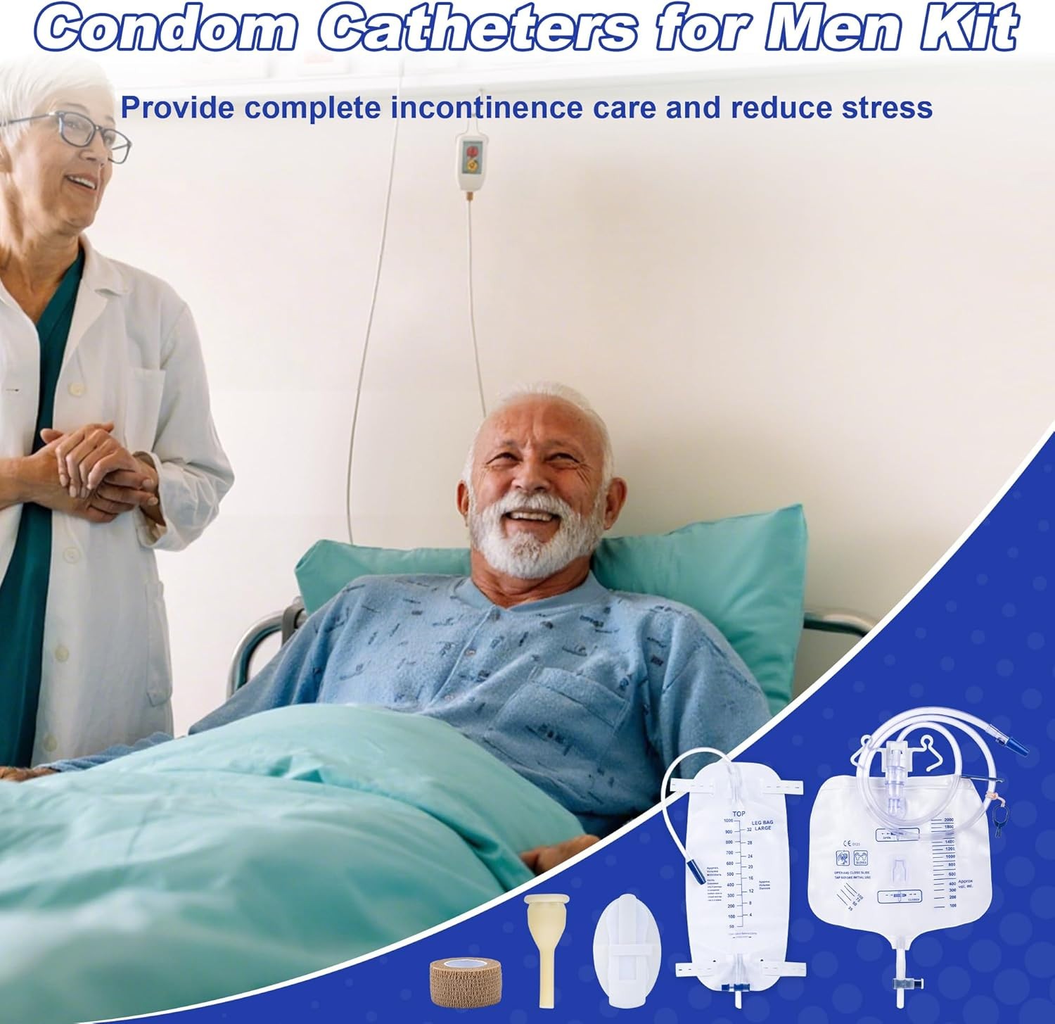External Condom Catheter for Men Kit, 24 Soft Latex, 6 Catheter 40mm