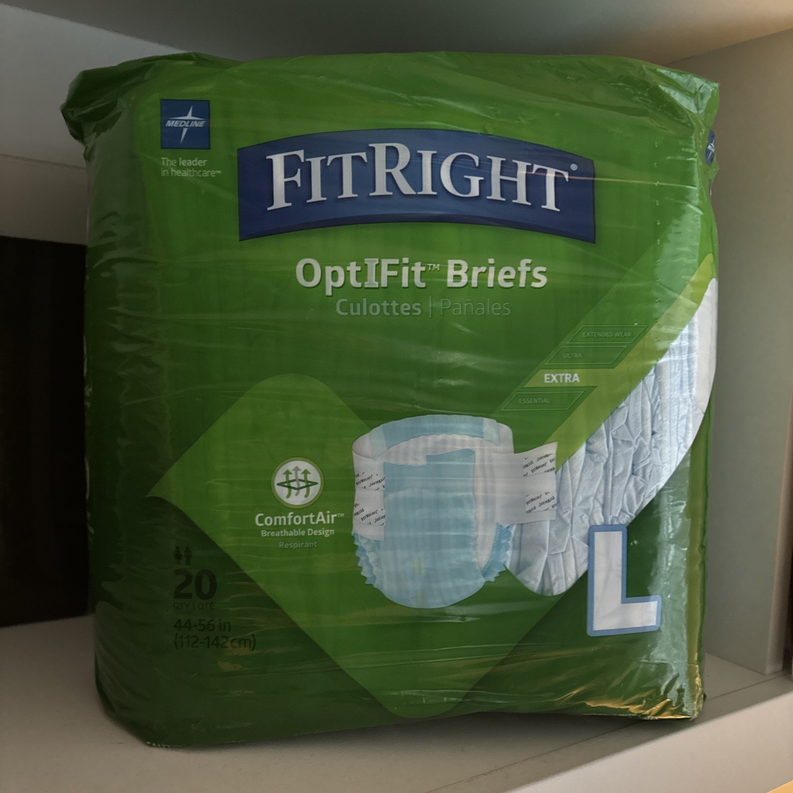 XLarge Medline FitRight OptiFit Extra+ Disposable Brief L 20 Ct ~ SEALED