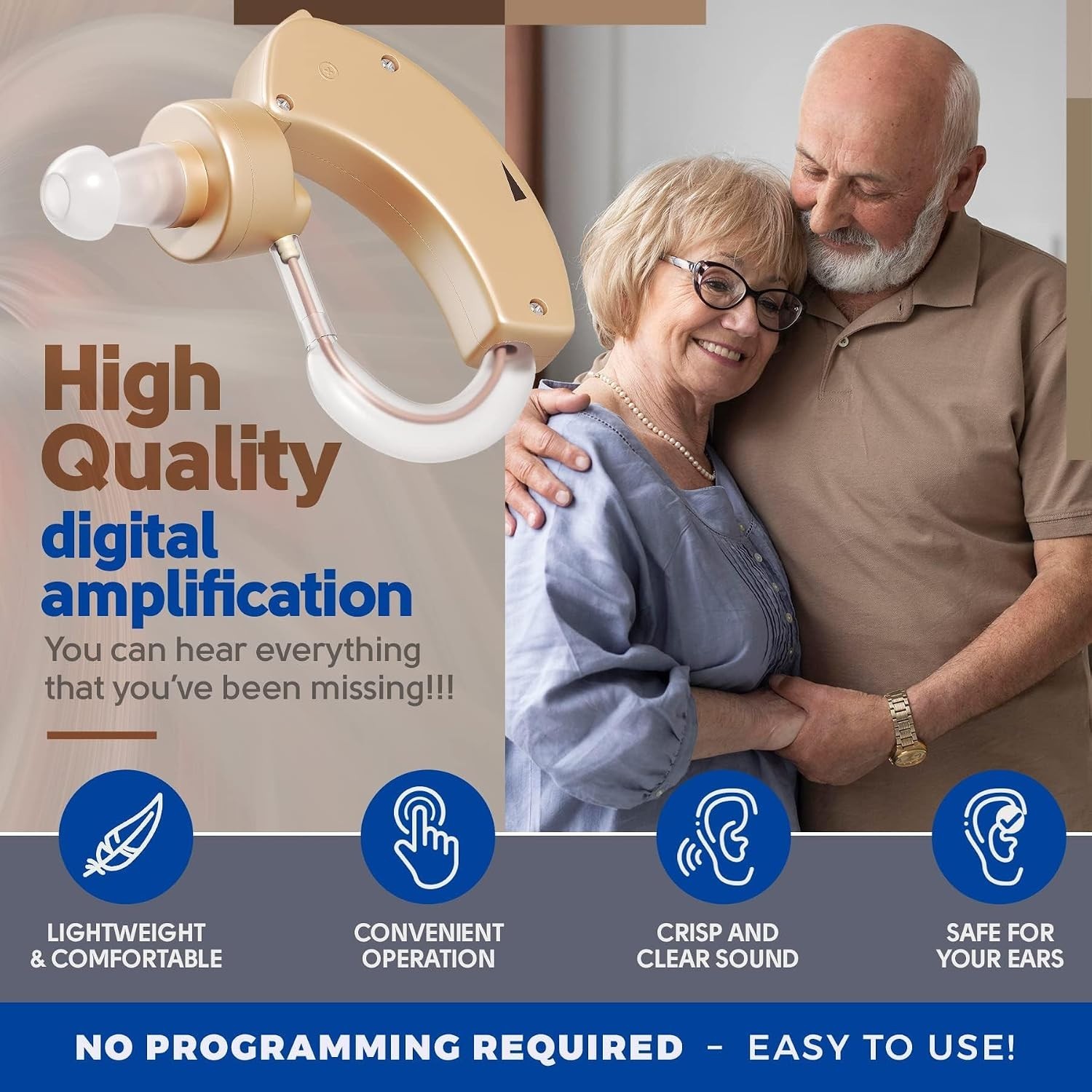Comfortable BTE Hearing Aids with Adjustable Features & Adaptive Noise Control