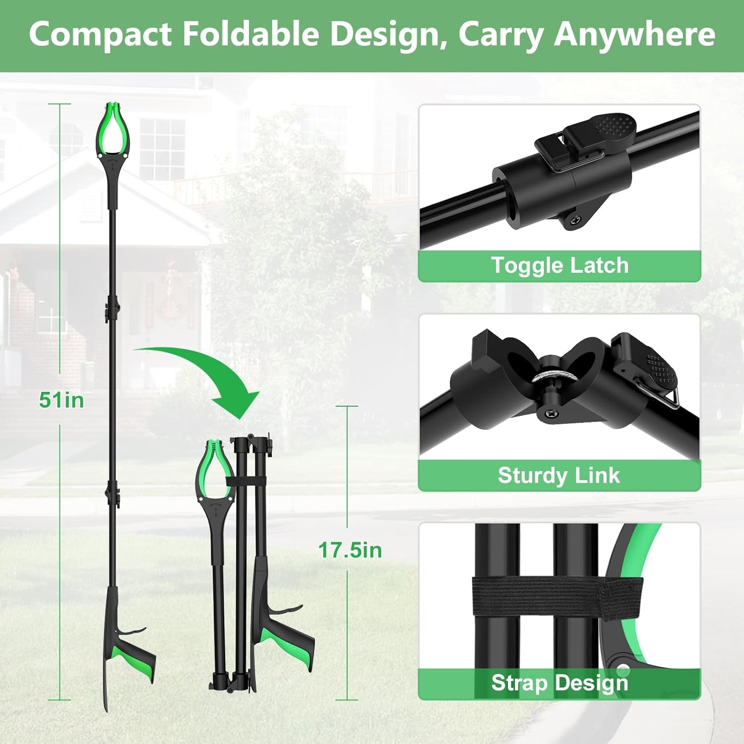 51″ Extra Long Grabber Reacher Tool, Foldable Pickup Tool, Extended Reaching Aid