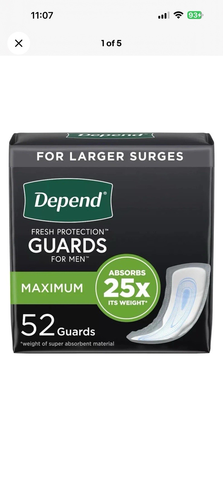 Depends Fresh Protection Guards For Men — OPEN BOX, 33 COUNT ONLY