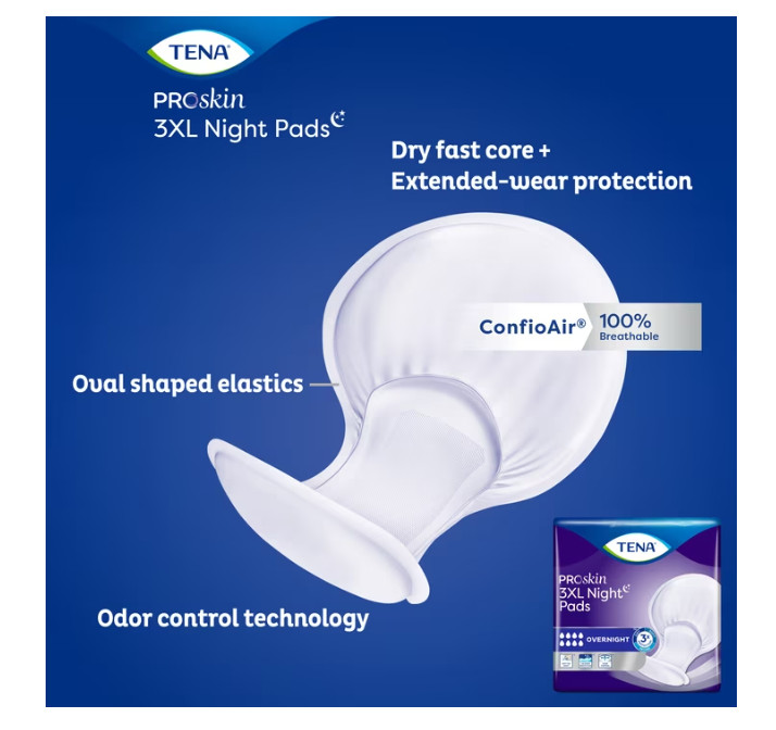 TENA ProSkin 3XL Incontinence Pads for Women Men Overnight 48 Count