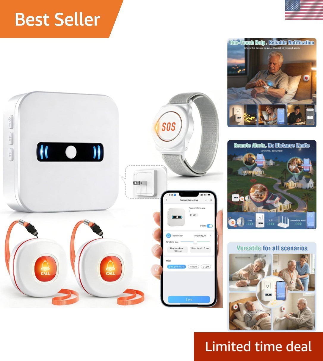 Wi-Fi Enabled Wireless Caregiver Call System – 3 Devices for Senior Safety