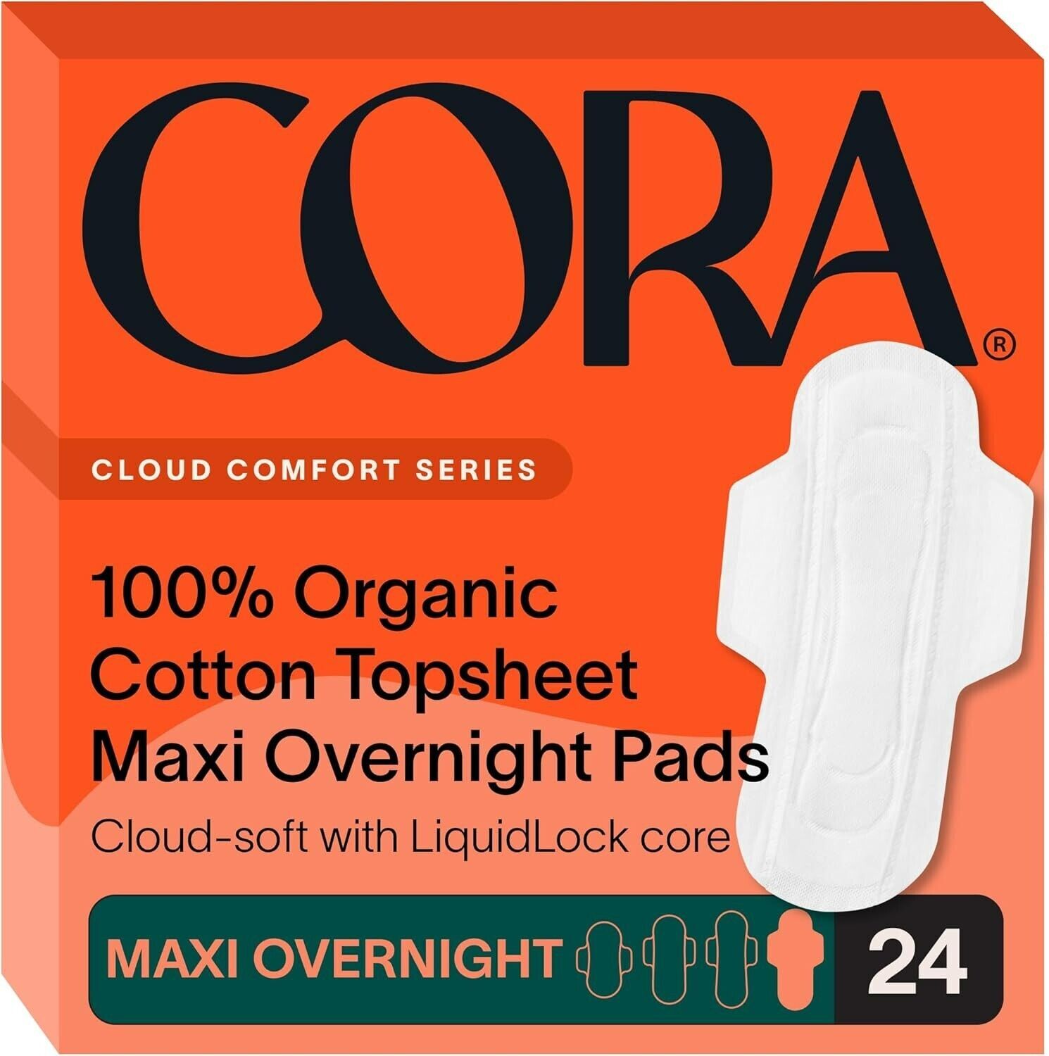 Cora 100% Organic Cotton Topsheet Maxi Overnight Pads | Ultra Thin COS208