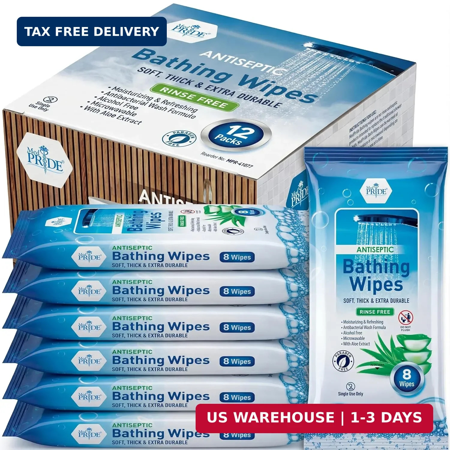 MED PRIDE Hospital Wipes for Bathing, Waterless Rinse Free Bath Wipes for Adults
