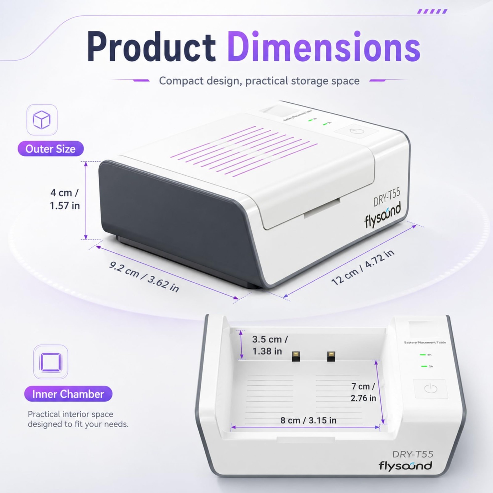 Hearing Aid Dryer Dehumidifier Box with LED Light, USB Powered, 2H/8H Modes, Aut