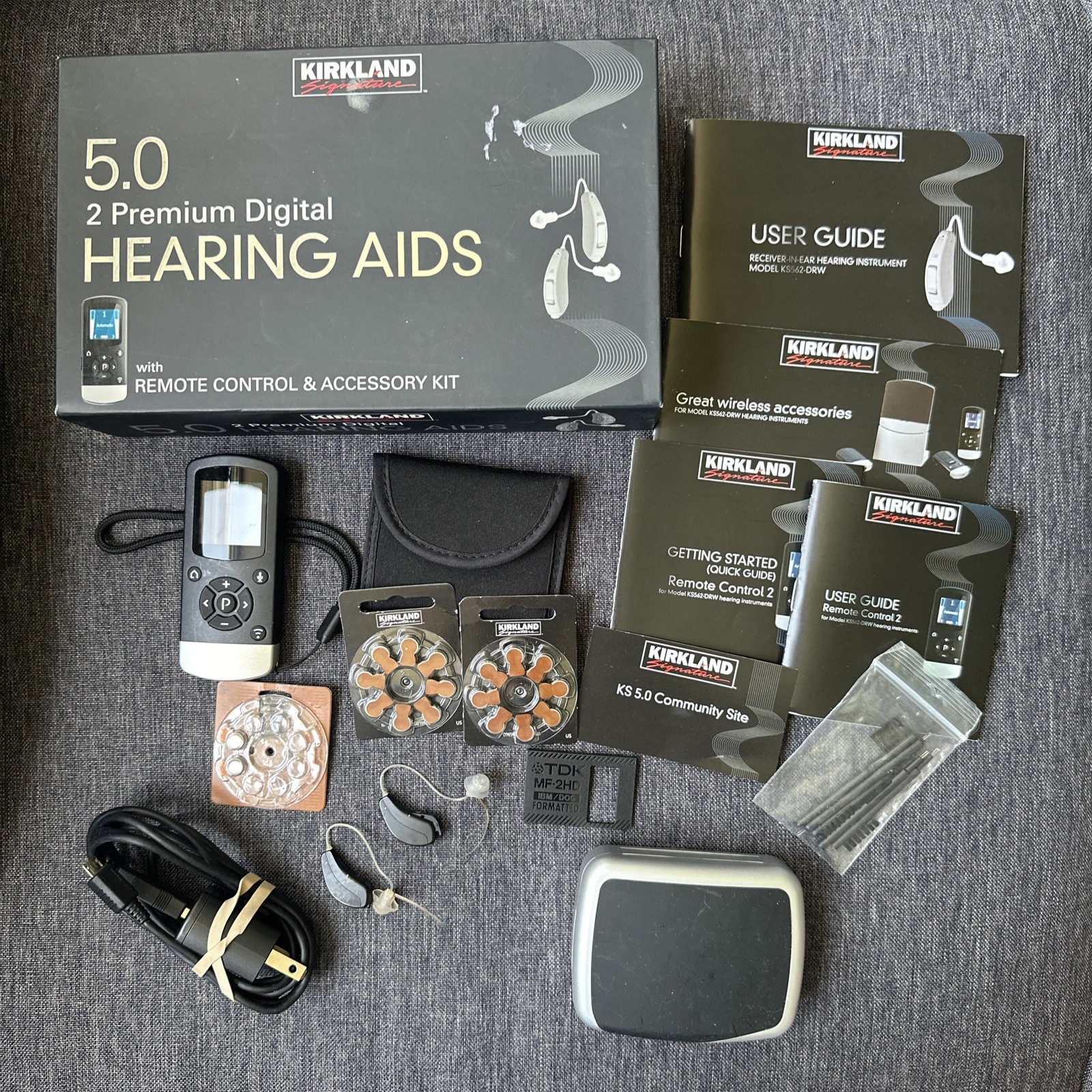 Kirkland Signature 5.0 Premium Digital Hearing Aids Left & Right w Remote & More