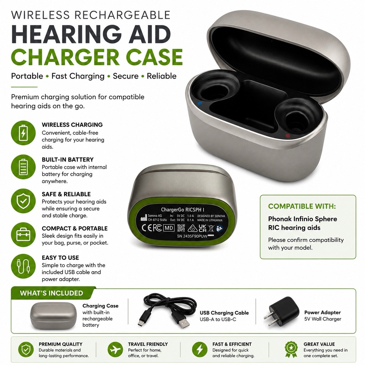 Phonak ChargerGo RICSPH I Wireless Charger With Charging Cord